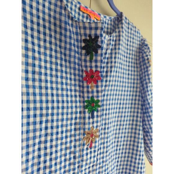 Amber White Blue Check Dress size 38 or US Small - Picture 3 of 5